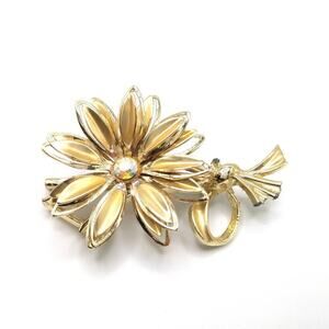 Vintage Flower Brooch, Aurora Borealis Rhinestone, 1960s, 2 1/4 Inches